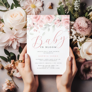 Ljus rosa blommig baby i blom Baby Shower Inbjudningar