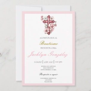 Ljus rosa blommigt baptism inbjudningar