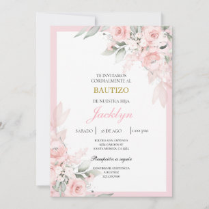Ljus rosa blommigt baptism inbjudningar