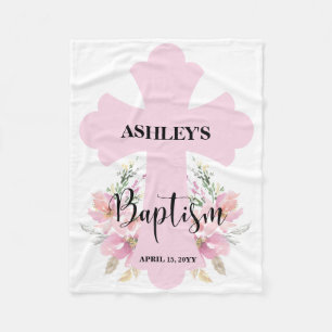 Ljus rosa Blommigt med Kor-baptism Fleecefilt