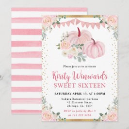 Ljus rosa Blommigt Pumpkin Fall Sweet 16 Inbjudningar