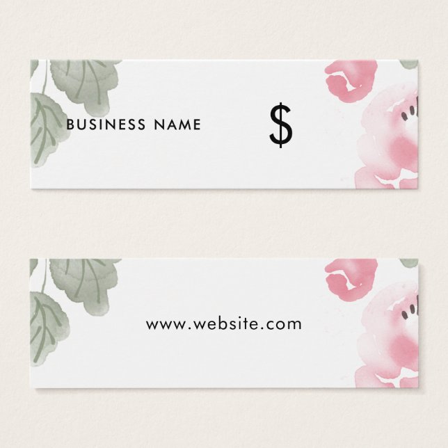 Ljus rosa Blommigt VattenfärgsRomantisk Pris Märkr Litet Visitkort (Framsida & baksida)
