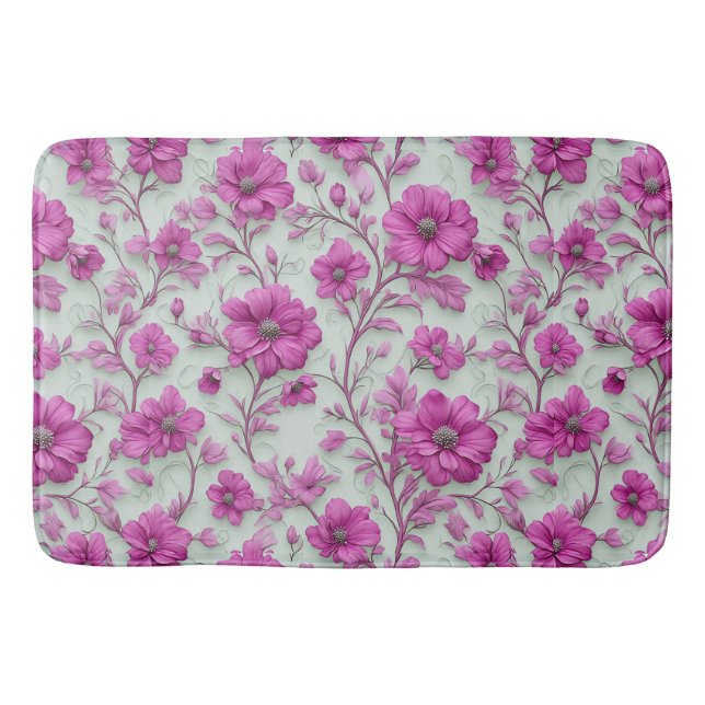Ljus rosa blommönster med magenta blommor badrumsmatta (Framsidan)