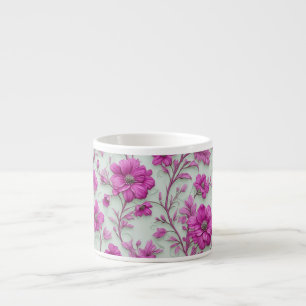 Ljus rosa blommönster med magenta blommor espressomugg