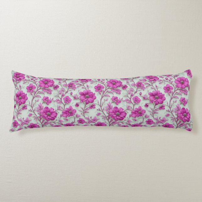 Ljus rosa blommönster med magenta blommor kroppskudde (Framsidan)