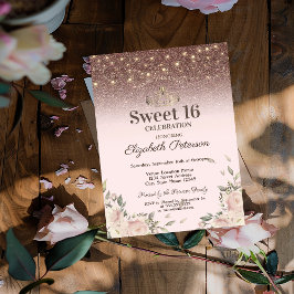Ljus, rosa blommor glittrar Sweet 16 Inbjudningar