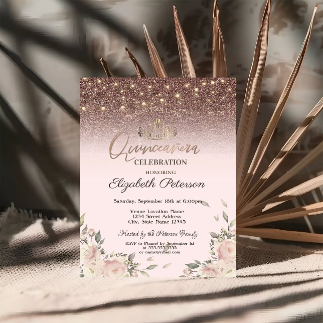 Ljus, Rosa Blommor Quinceañera Inbjudningar (Skapare uppladdad)