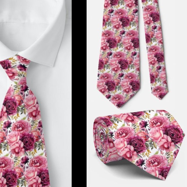 Ljus rosa blomster vattenfärg slips (Skapare uppladdad)
