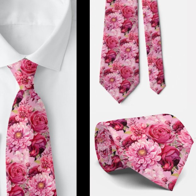 Ljus rosa blomster vattenfärg slips (Skapare uppladdad)