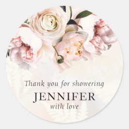 Ljus rosa blomsterbröllopsfest Tack Runt Klistermärke