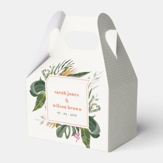 Ljus rosa boho tropisk blomsterbröllop presentaskar (Framsidan Sidan)