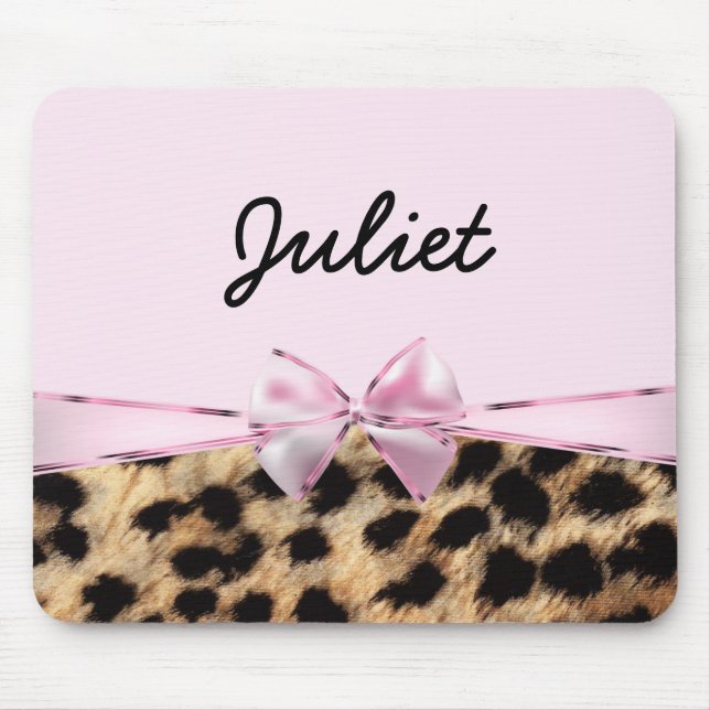 Ljus rosa Bow & Leopard Cheetah Print Mouse Pad Musmatta (Framsidan)