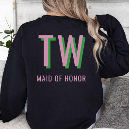 Ljus rosa Bröllopsfest + Grönt Monogram Lång Ärmad Tröja