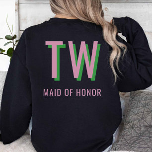Ljus rosa Bröllopsfest + Grönt Monogram Lång Ärmad Tröja