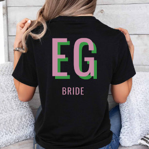 Ljus rosa Bröllopsfest + Grönt Monogram T Shirt