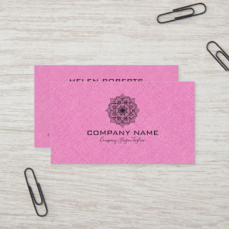 Ljus rosa Burlap Linen med svart Mandala Visitkort