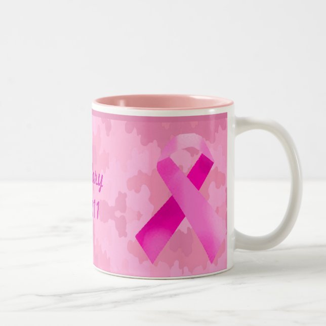 Ljus rosa Camouflage Rosa Ribbon Date Mugg (Höger)