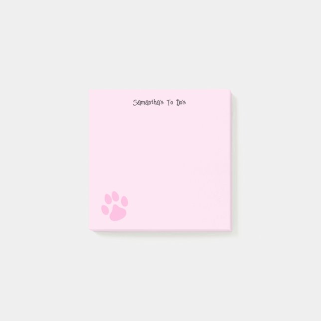 Ljus rosa Cute Pawprint som kan anpassas efter beh Post-it Block (Framsida)