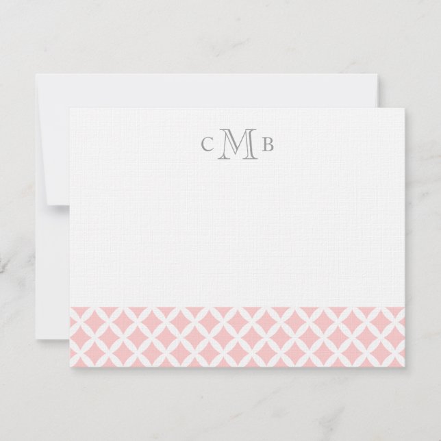 Ljus rosa Diamonds Bröllop Monogram Stationery Anteckningskort (Framsida)