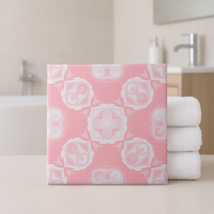 Ljus rosa Elegant Mosaic Baroque Vintage Mönster Kakelplatta