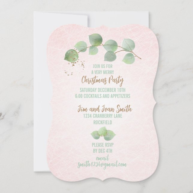 Ljus rosa Eucalyptus Anpassningsbar Cocktail Party Inbjudningar (Framsida)