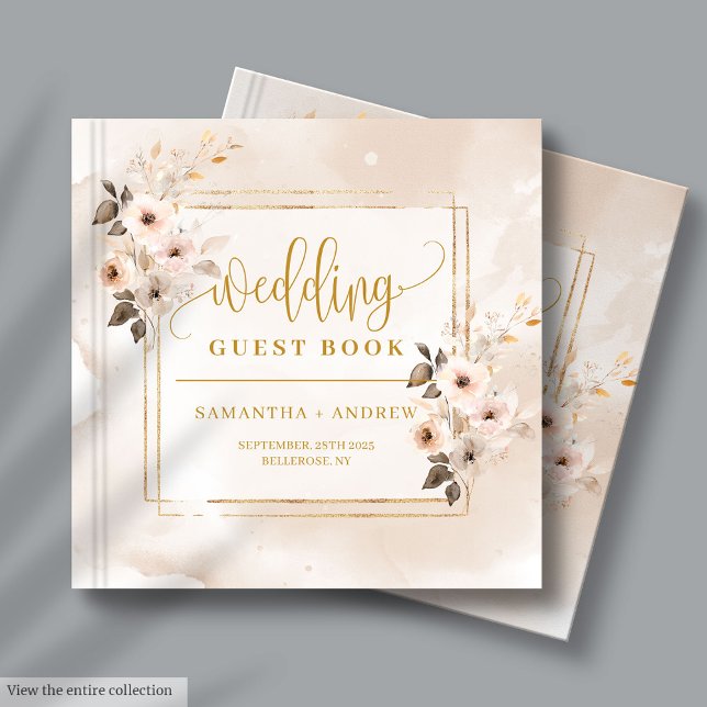Ljus rosa Fall Blommigt Boho Bröllop Guest Bok (Light Pink Fall Florals Boho Wedding Guest Book)