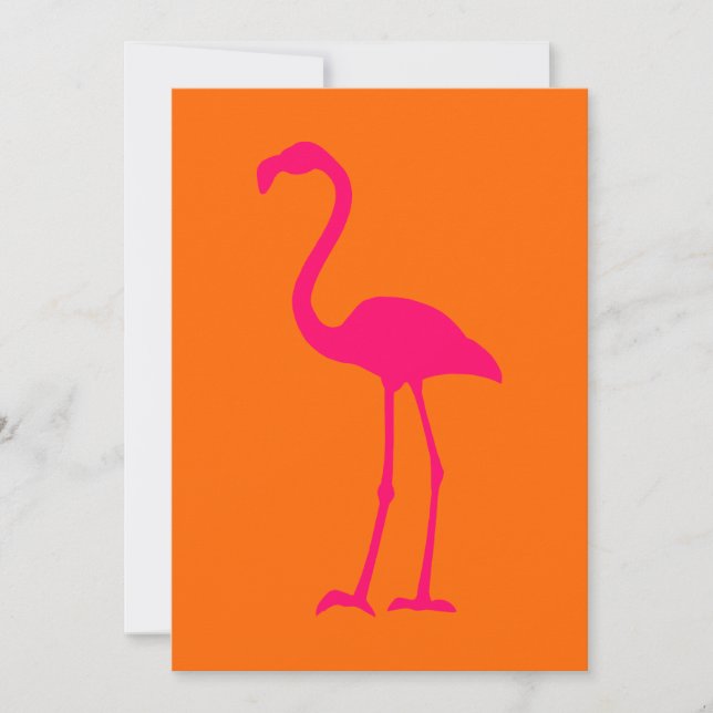 Ljus rosa flamingo på orange inbjudningar (Framsida)