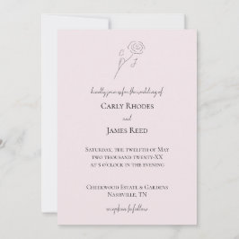 Ljus rosa Flower Line Art Monogram Bröllop Inbjudningar