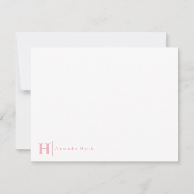  Ljus rosa för feminininBusiness Monogram Line Anteckningskort (Framsida)