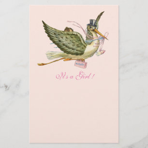 LJUS ROSA FÖR STORK GIRL BABY SHOWER BREVPAPPER