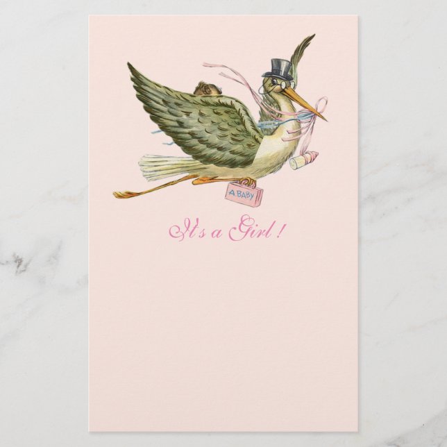 LJUS ROSA FÖR STORK GIRL BABY SHOWER BREVPAPPER (Framsida)