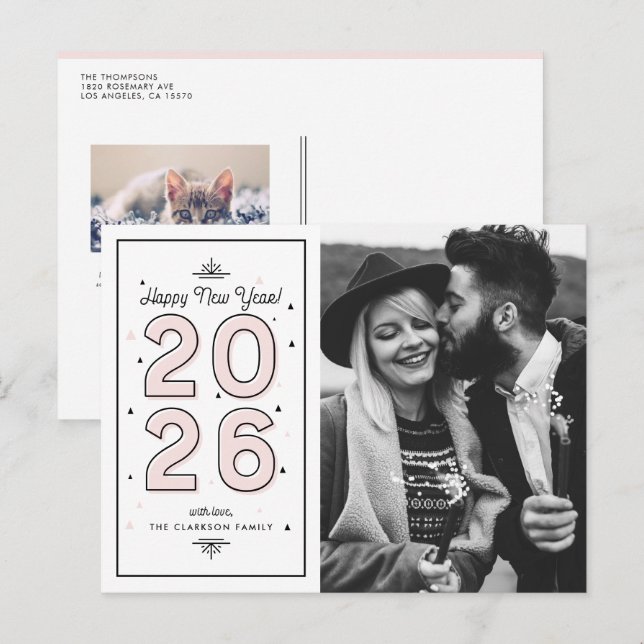 Ljus rosa geometrisk typografi 2025 - nyår helg vykort (Fram/baksida)