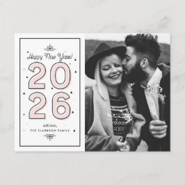Ljus rosa geometrisk typografi 2025 - nyår helg vykort
