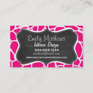 Ljus Rosa Giraffe Animal Print; Retro Chalkboard Visitkort
