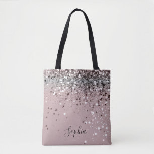 Ljus rosa Glitter Girly Monogram Namn Tote Bag Tygkasse