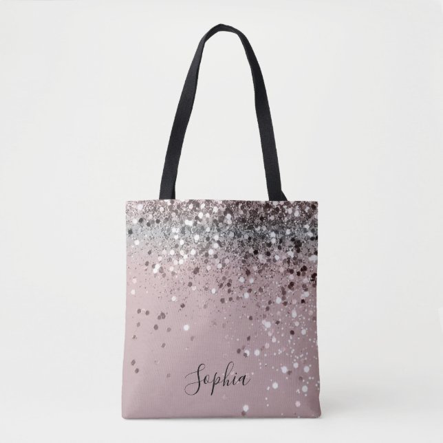 Ljus rosa Glitter Girly Monogram Namn Tote Bag Tygkasse (Framsida)