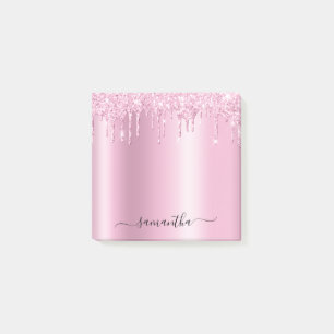 Ljus rosa glitterdropar glans post-it block