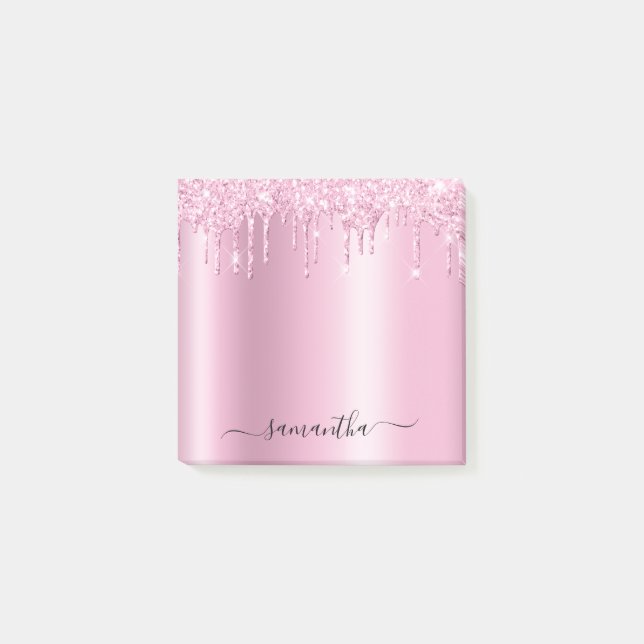 Ljus rosa glitterdropar glans post-it block (Framsida)