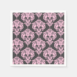Ljus rosa grå damask chic mönster elegant fest pappersservett