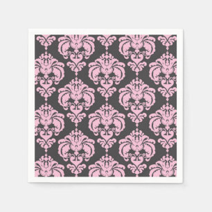 Ljus rosa grå damask chic mönster elegant fest pappersservett