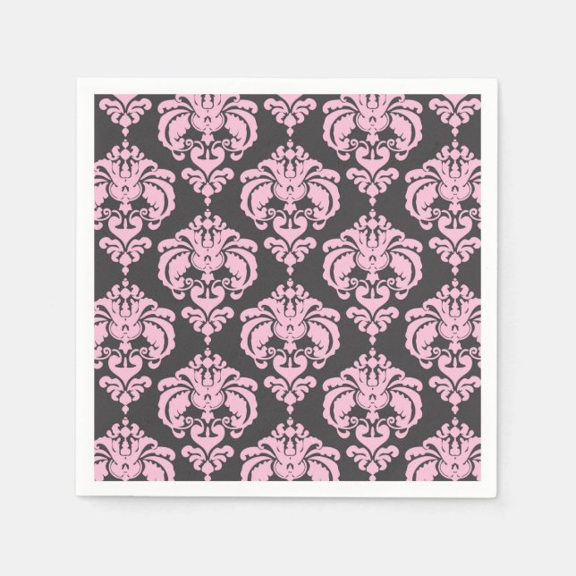 Ljus rosa grå damask chic mönster elegant fest pappersservett (Framsidan)