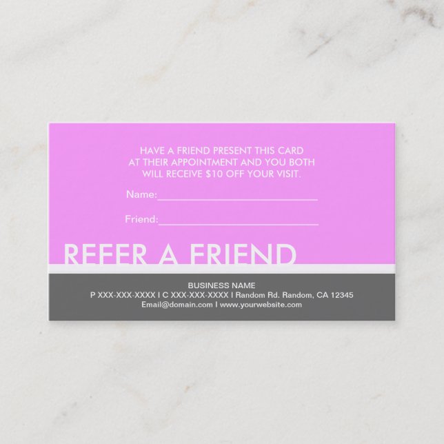Ljus rosa grå enkla "referera en vän" -kort rabattkort (Framsida)