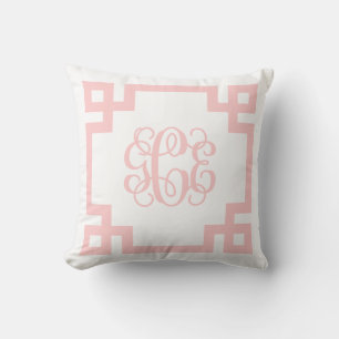 Ljus rosa grekiska Nyckel Script Monogram GCE Kudde