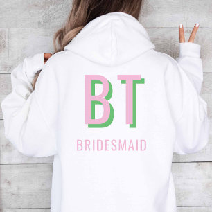 Ljus rosa + Grönt Monogram Bröllopsfest Hoodie