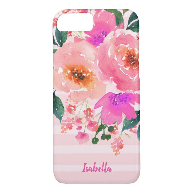 Ljus rosa gullig vattenfärgblommönster Case-Mate iPhone skal (Baksida)