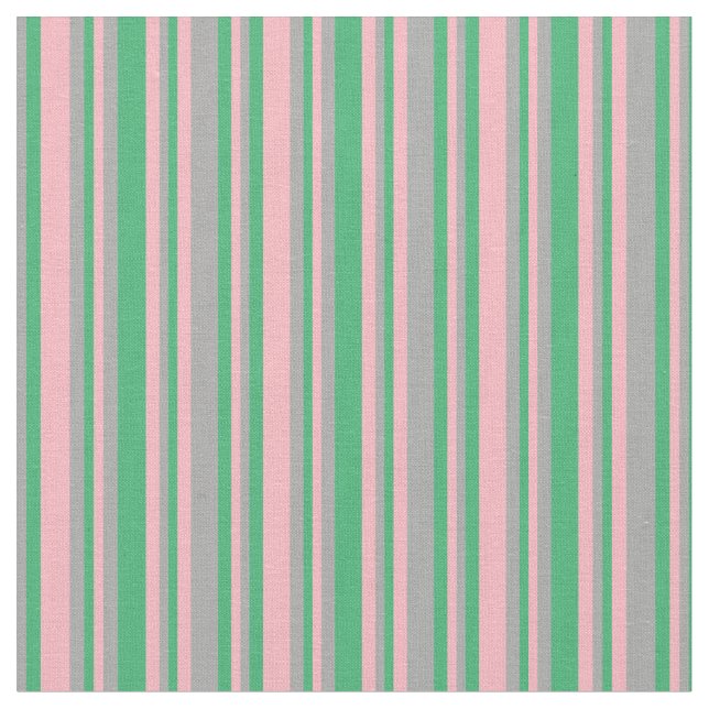 Ljus rosa, havsbaserad Grönt och Mörk Grått Linjer Tyg (Närbild)