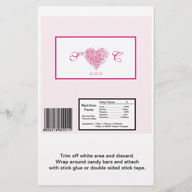 Ljus rosa Heart Bröllop Hershey's Large Wrapper Flygblad (Framsidan)