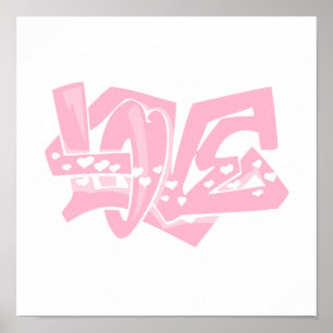 Ljus rosa Heart Graffiti Poster