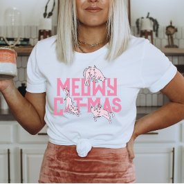 Ljus rosa Helgdag T-Shirt i Cute Cat-jul