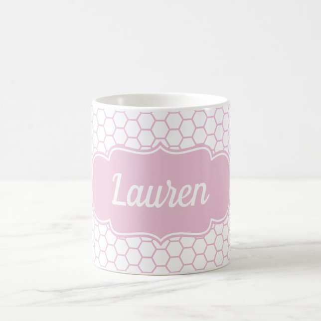 Ljus rosa Honeycomb Anpassningsbar Monogram Kaffemugg (Center)